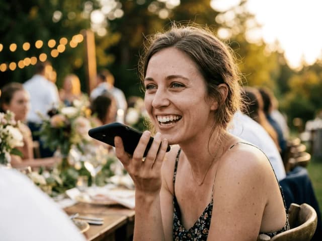 Invité enregistrant un message vocal pour un livre d'or audio de mariage