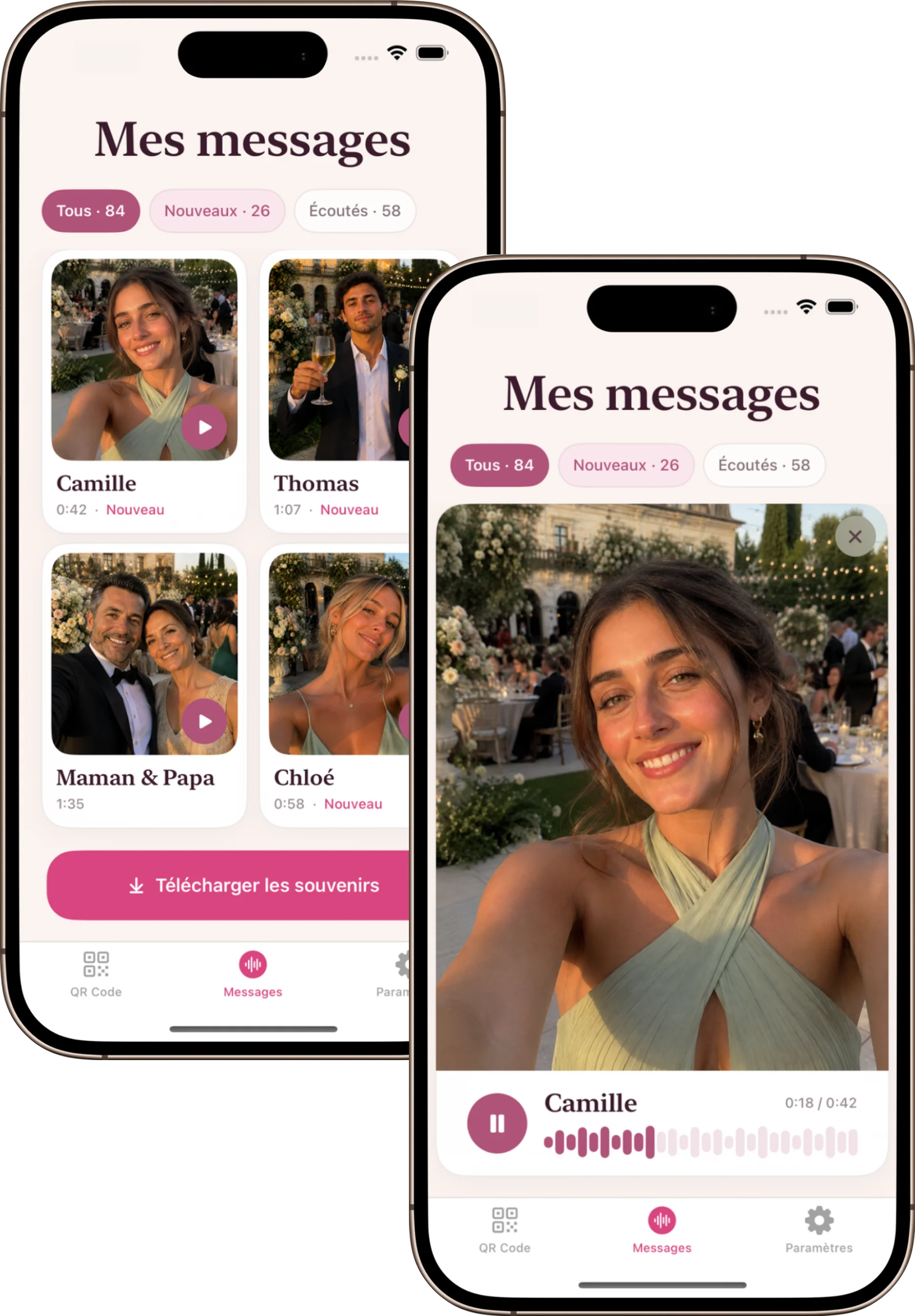 Aperçu de l'application de livre d'or audio par QR code