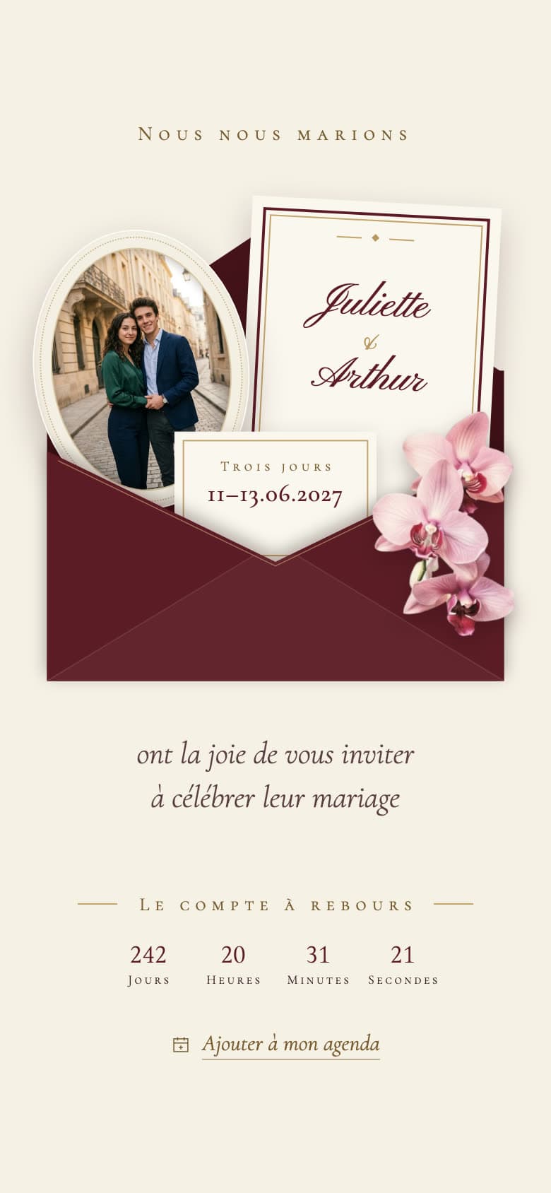 Première section du faire-part Lettre d’amour, après ouverture