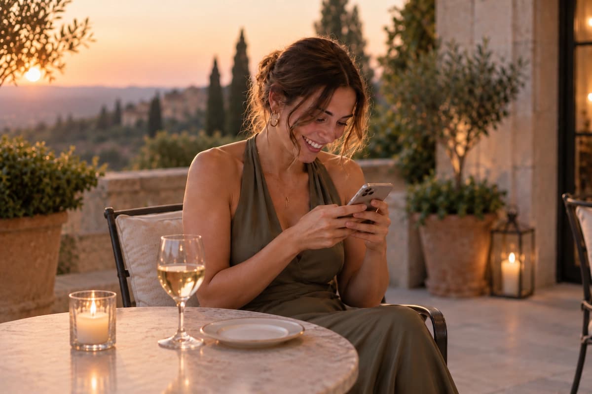 Invitée participant à un quiz mariage à son rythme sur son téléphone