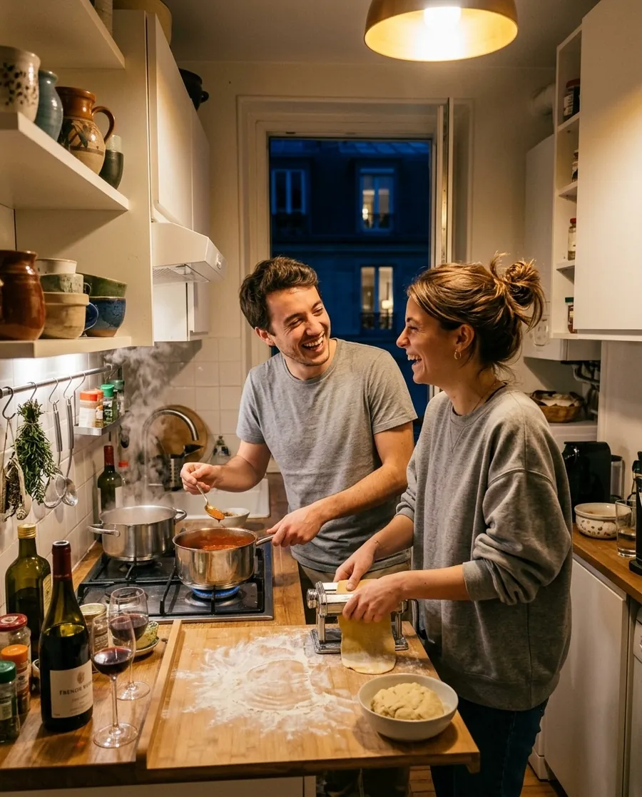 Camille et Antoine cuisinent ensemble chez eux