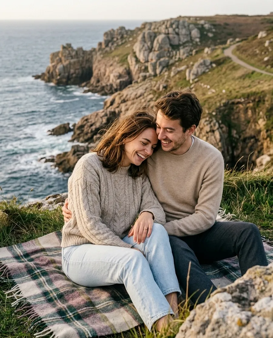 Camille et Antoine sur la côte bretonne lors de leurs fiançailles