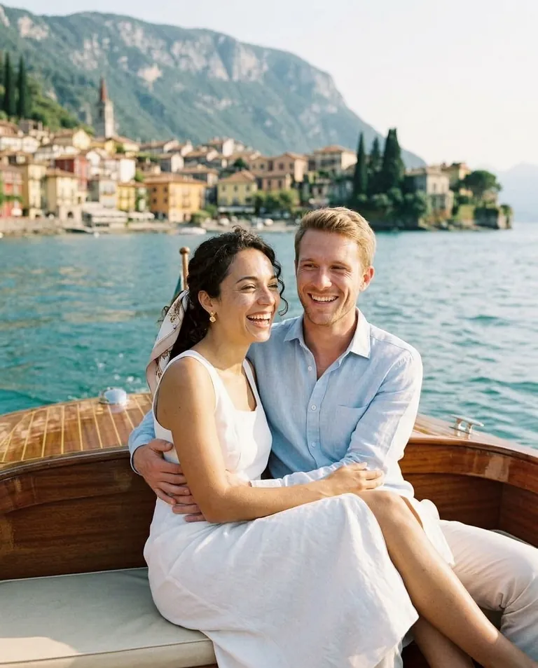 Margaux et Julien en bateau sur le lac de Côme